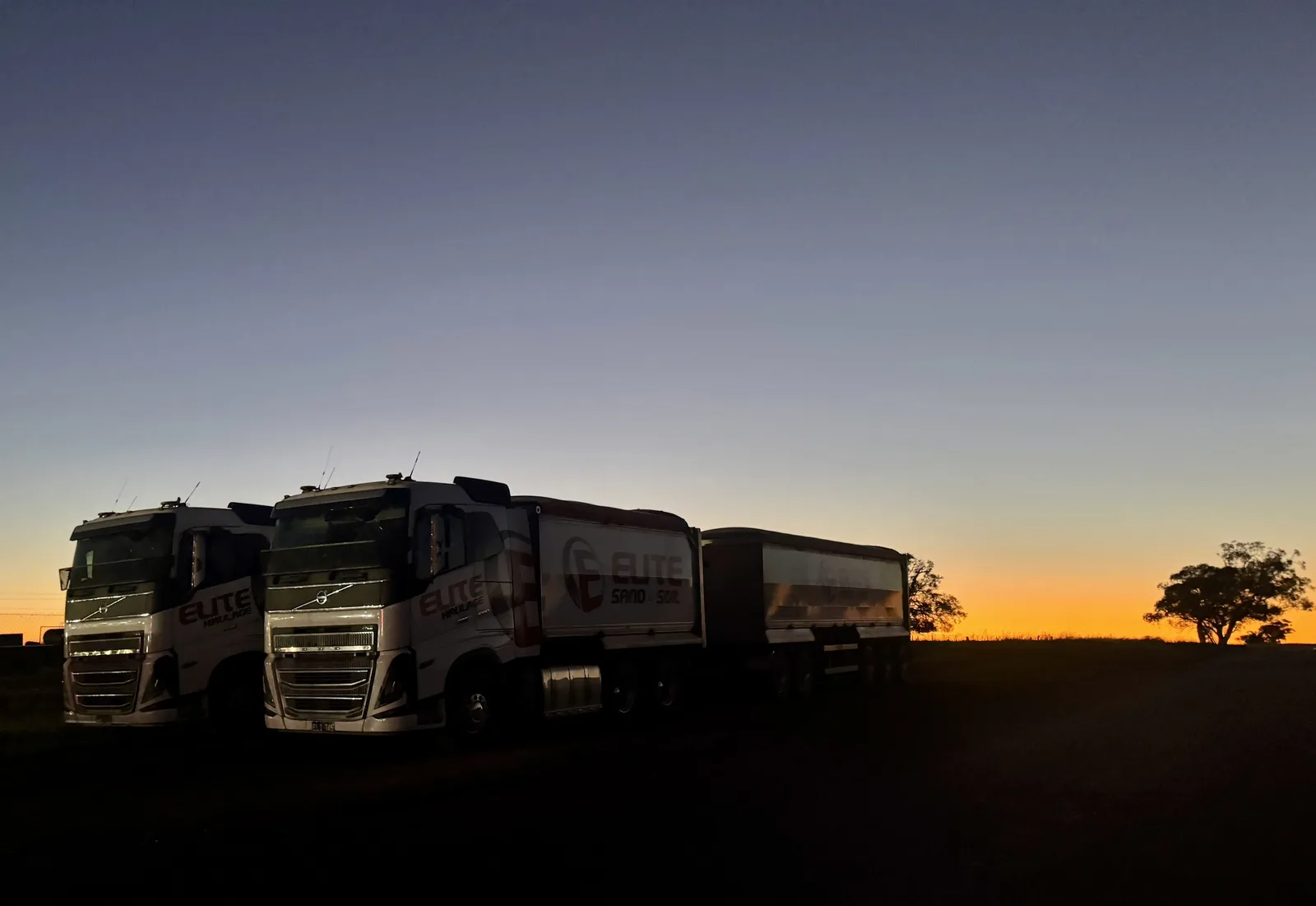 Elite Haulage Volvo truck-and-dog combinations ready for an early start